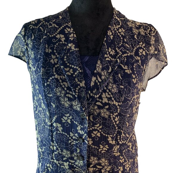 Lauren Ralph Lauren Sheer Floral Maxi Dress Blue & Beige Size 6 100% Silk Button - Picture 4 of 16